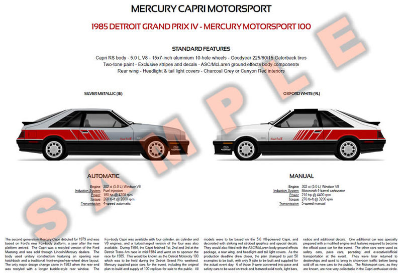 Mercury Capri Motorsport Detroit Grand Prix Pace Car poster