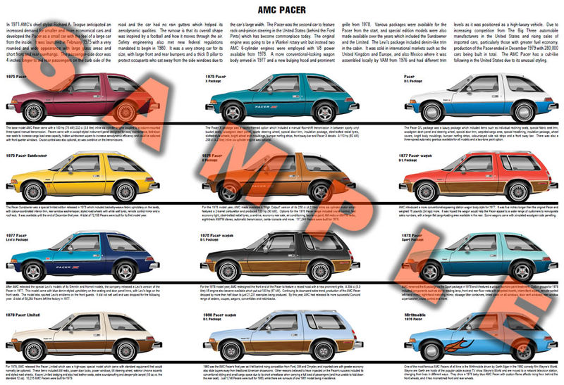 AMC Pacer car poster 1975 to 1980 D/L X Package Limited