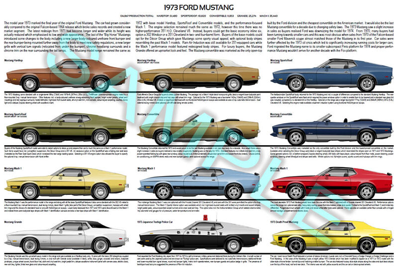 1973 Ford Mustang model year poster print Mach 1 Grande