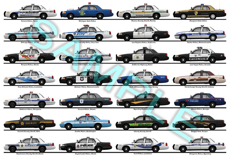 United States of America CrownVic police car liveries poster